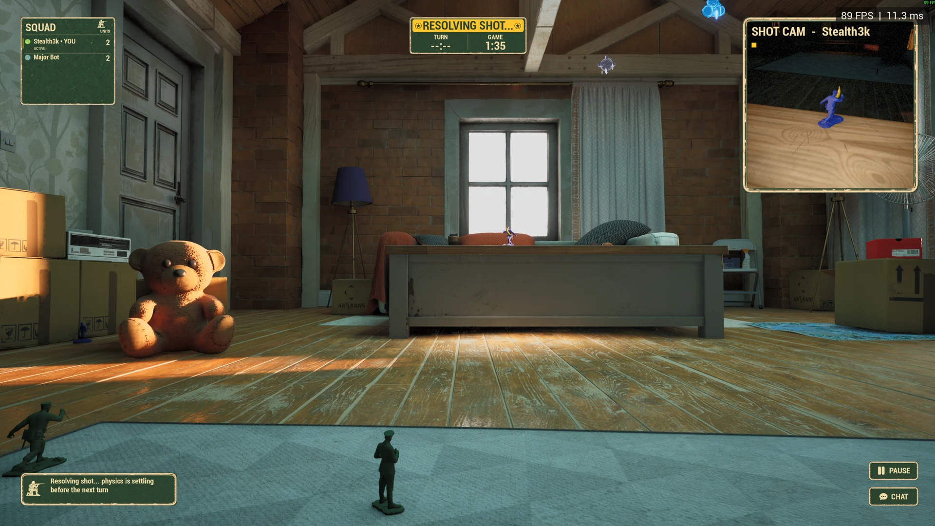 Living Room gameplay with the shot camera showing another view of the action.